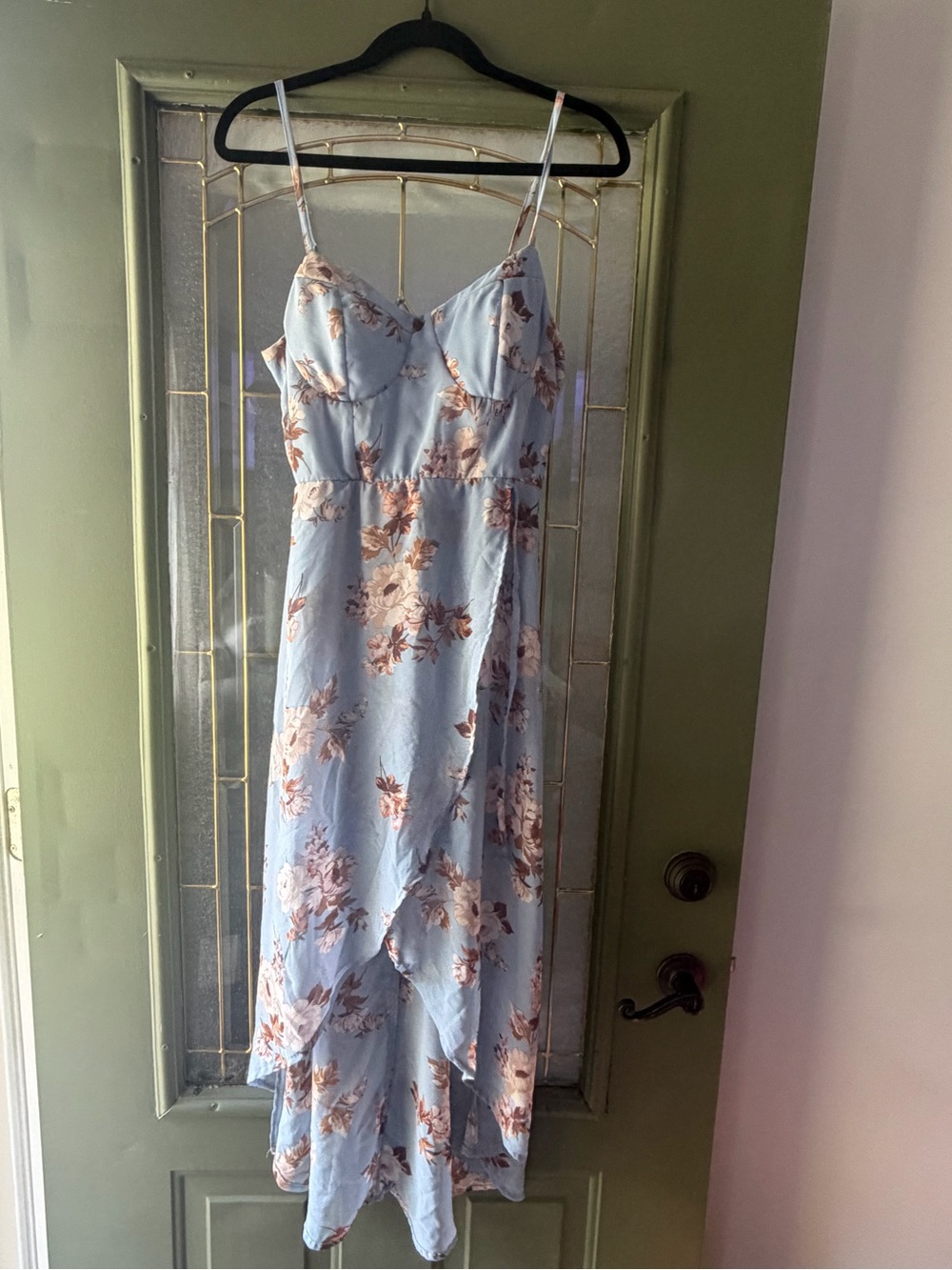 Lily Rose Sky Blue & Brown Floral High-Low Slip Dress